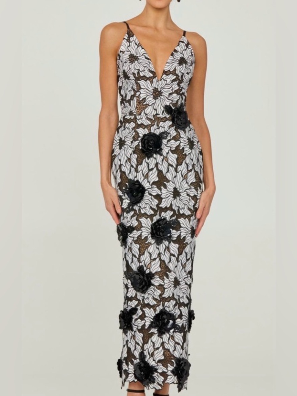 HELSI Norah Floral Appliqué Gown Dress - Black / White Size XS NWT - Picture 2 of 7